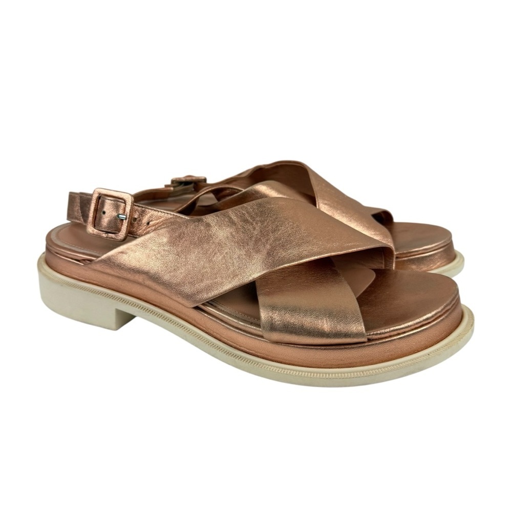 Robert Clergerie Caliba Slingback Criss Cross Metallic Rose Gold Sandals Sz 39.5